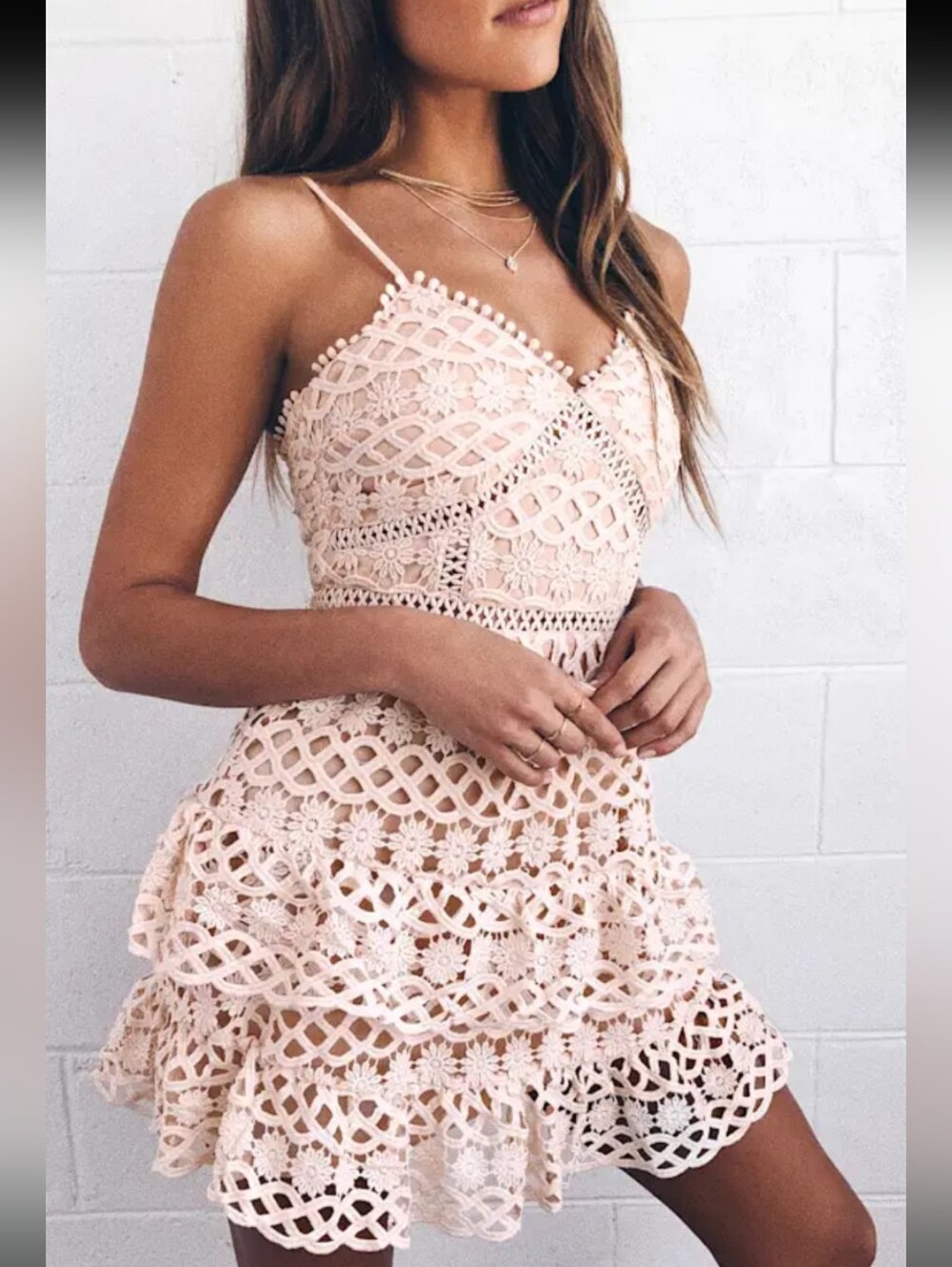 Lulus Beauty and Lace Pale Blush Crochet Mini Dress XS